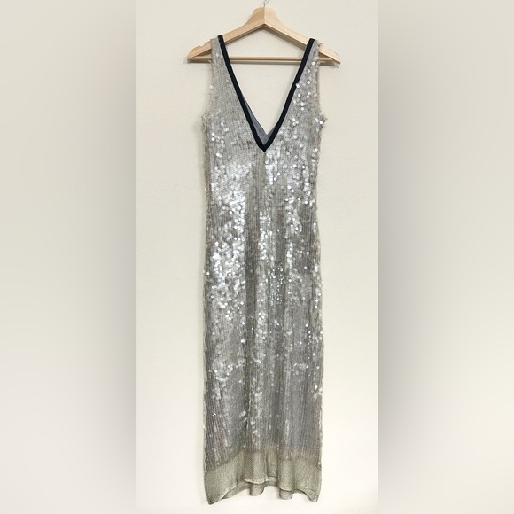 NWT Zara Mesh Maxi Dress with Sequins Greenish Silver Size S - Picture 8 of 15